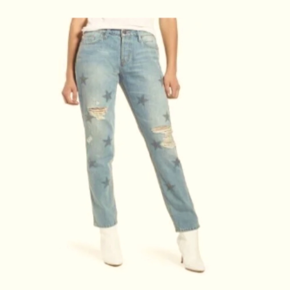 HUDSON WOMENS BLUE JEANS SIZE 32 stars prints high rise